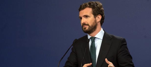 El presidente del Partido Popular, Pablo Casado, en rueda de prensa