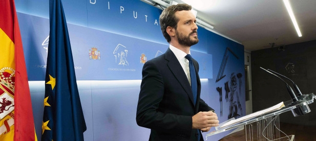 Pablo Casado, en rueda de prensa desde el Congreso de los Diputados.