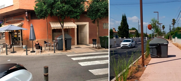 Los contenedores orgánicos ha "ido cayendo" en la ciudad y colocados de cualquier manera.