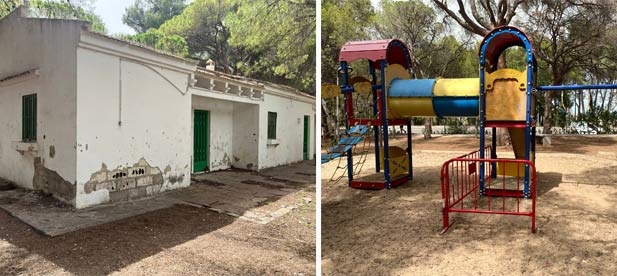 Edificio abandonado en Ermita y parque infantil sin arreglar 