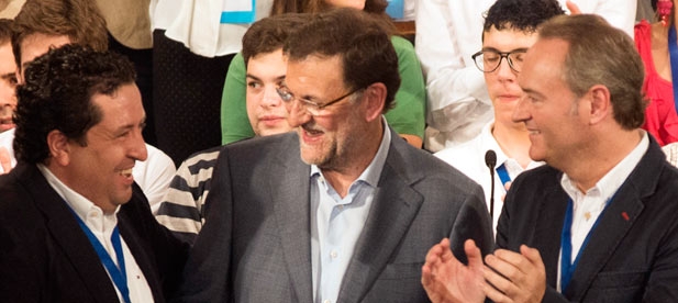 Javier Moliner con Mariano Rajoy y Alberto Fabra hoy en la clausura de la Convenci&oacute;n del PPCV