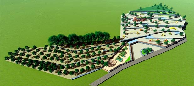 La zona lúdica, con espacios para juegos infantiles, circuitos biosaludables, castillo de juegos y espacios de descanso y recorridos ya se está construyendo con fondos europeos